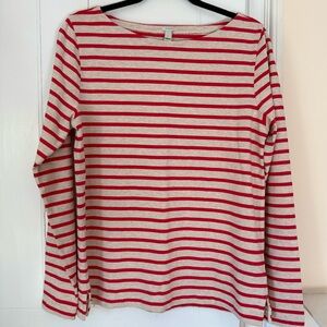 NWT J. Crew Heavyweight Jersey Red and White Striped Long Sleeve Shirt